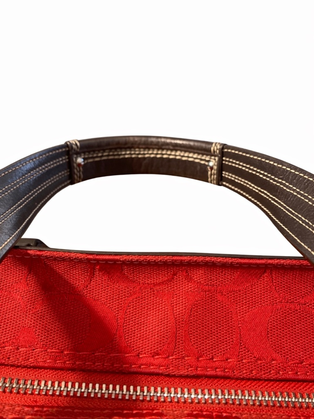 Coach Red Signature Canvas Tote with Dark Brown Leather Accents - Picture 3 of 7